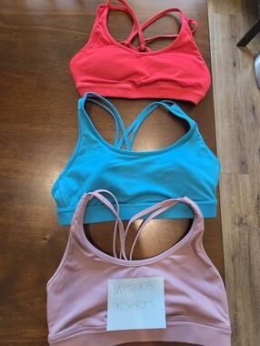 P'tula Women's Strappy Sports Bra Set in Red, Teal & Mauve